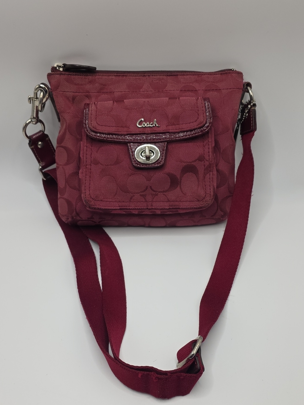 Coach Burgundy Signature Crossbody with Front Turn-Lock